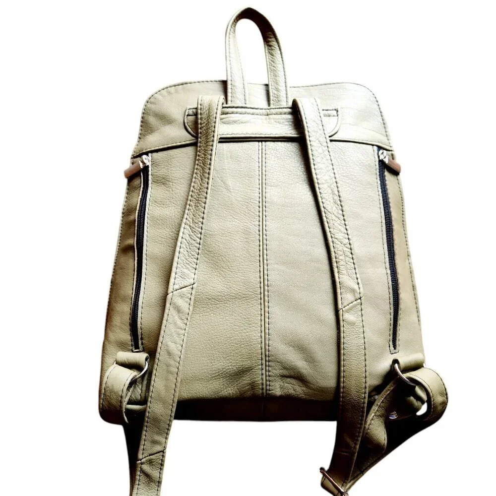 Earthy Taupe Minimalist Genuine Leather Handmade in Mexico Backpack - Picture 5 of 10
